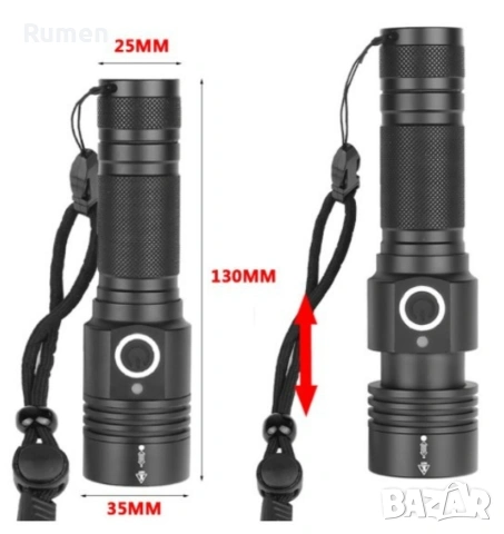 Мощно Ръчно джобно фенерче с крушка XHP50 магнит и голяма батерия FL64, снимка 4 - Други - 53238852