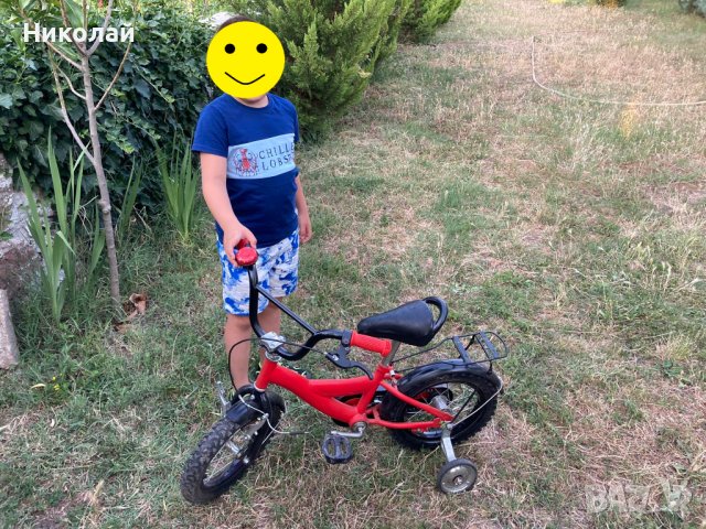 Детско колело + помощни колела , червен велосипед за момче с помощни колелета стойка за багажник, снимка 3 - Велосипеди - 42626955