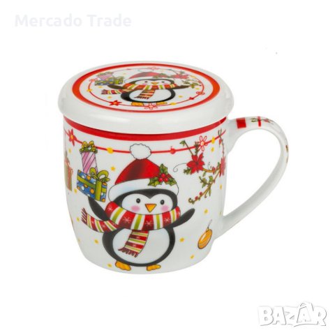 Комплект коледна чаша Mercado Trade, С капак и лъжица, Пингвин, 350мл., снимка 3 - Чаши - 42925070