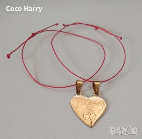 Гривни за най-добри приятелки,на червен конец,ръчно изработени, снимка 3 - Гривни - 52889217