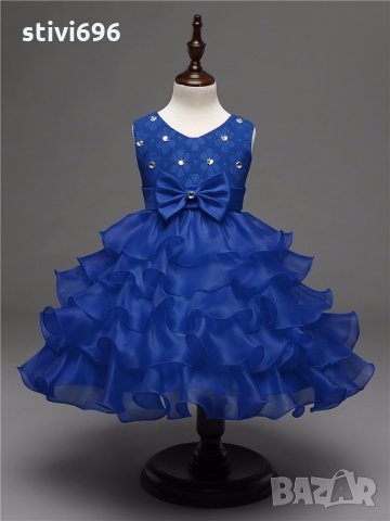 Детска рокля кристали Синя-Ново. 3-4 години. Налична.