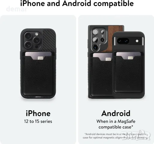 Mous MagSafe магнитен портфейл за мобилен телефон, MagSafe съвместим аксесоар – черна кожа, снимка 6 - Аксесоари за Apple - 47509961