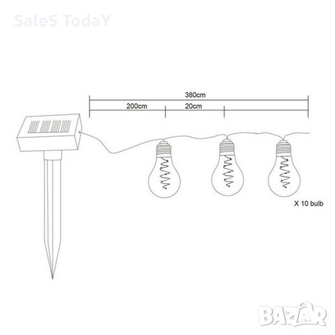 Градинско осветление, Гирлянд от соларни лампи, крушки за тераса, 10бр., 380м., снимка 2 - Соларни лампи - 29874883