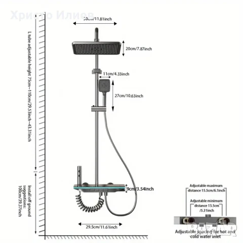 Душ система със светещ смесител Лед LED дисплей 4 функции бутони функция дъжд, снимка 4 - Смесители - 51206735