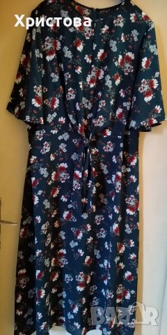 Дълга разкроена рокля в тъмно зелено,с цветя, XL, снимка 1