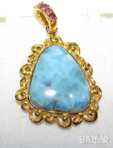 925 сребърно колие с ларимар 12 карата, размер 39x25x7мм,