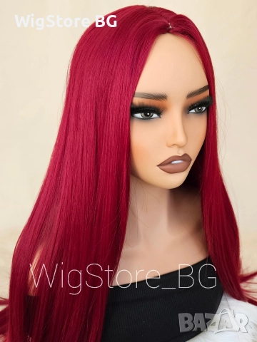 Дълга права червена перука без бретон, снимка 2 - Аксесоари за коса - 52948820