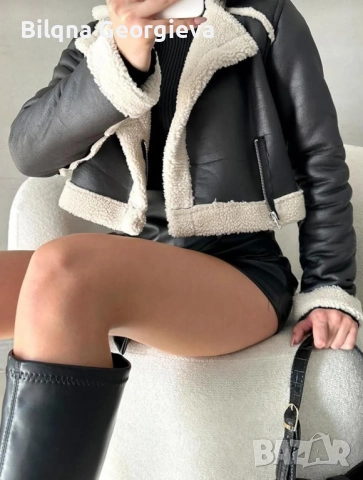 Зимно велурено яке , снимка 2 - Якета - 52346798