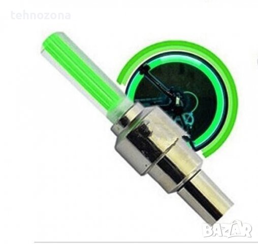 СВЕТЕЩИ LED КАПАЧКИ ЗА ВЕНТИЛИ НА КОЛИ, МОТОРИ И ВЕЛОСИПЕДИ, комплект 2 броя