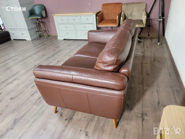 Кафяв кожен диван двойка, снимка 7 - Дивани и мека мебел - 56507495