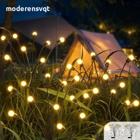 Комплект от 2 топли бели LED соларни лампи с 6 крушки за декорация на градина светулки, снимка 2 - Соларни лампи - 40384533