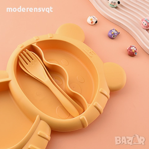 Комплект детски прибори за хранене, с анимационен тигър, тава за храна, купа за супа, вилица и лъжиц, снимка 3 - Прибори, съдове, шишета и биберони - 52247772
