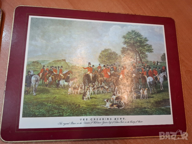 Винтидж корк подложки с антични ловни картини, снимка 6 - Антикварни и старинни предмети - 53202084