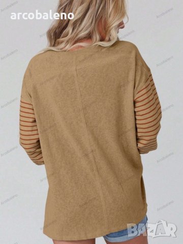 Дамска ежедневна блуза с контрастни райета и дълги ръкави, 5цвята , снимка 9 - Блузи с дълъг ръкав и пуловери - 44359300