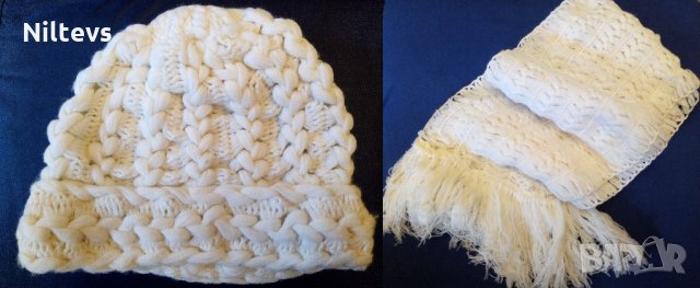 Зимна шапка и шал ръчно плетени нови 