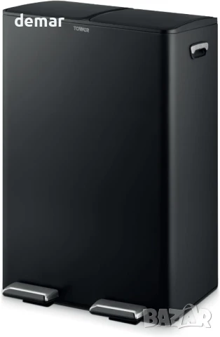 Кош за рециклиране Tower T838023BLK с педал, две отделения по 30 литра, 60 литра, черен