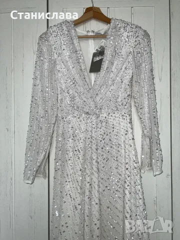 Бяла рокля Asos с пайети (сватбена за бременни), снимка 1