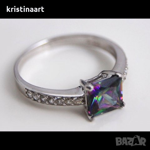 Сребърен пръстен с мистичен топаз, снимка 1 - Пръстени - 8676426