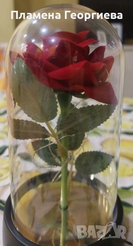 Вечна роза в стъкленица с led светлина, снимка 2 - Изкуствени цветя - 52592891