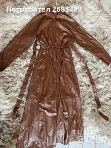 Кафява кожена рокля, снимка 4 - Рокли - 52839878