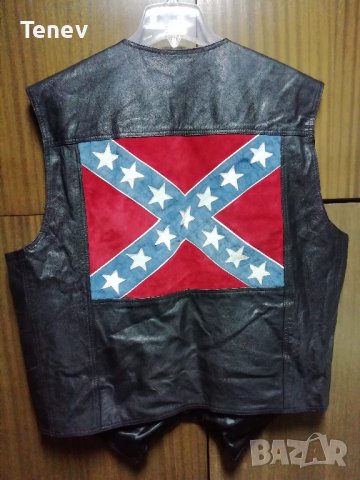 Confederate Flag Stars and Stripes Leather Vintage оригинална кожена жилетка , снимка 1 - Якета - 39108034