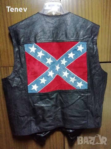 Confederate Flag Stars and Stripes Leather Vintage оригинална естествена кожена жилетка Конфедерация