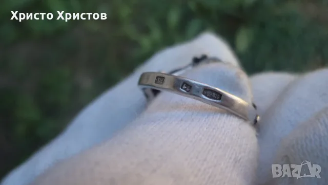 Руски СССР сребърен изящен пръстен с уралски ахат , снимка 5 - Пръстени - 55710802
