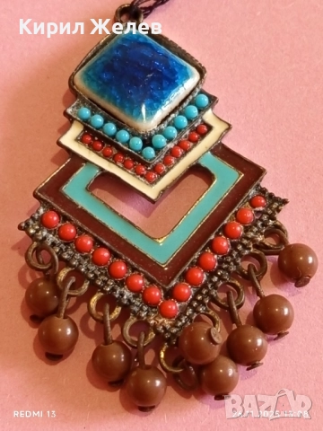 Изящна Тибетска висулка с емайл тюркоаз и корал мъниста АРТ БИЖУ 52214, снимка 7 - Други - 52547634