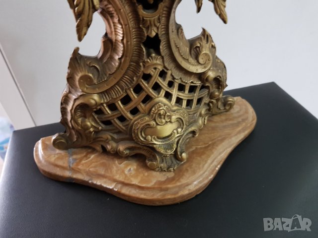 Масивен бронзов механичен френски часовник, снимка 3 - Антикварни и старинни предмети - 37133808