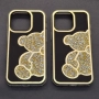 iPhone 14 Pro /iPhone 13 Pro кейс мече с камъчета златист, снимка 1