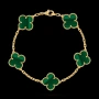 Van Cleef & Arpels VCA 5 Motifs Gold Green Malachite Vintage Alhambra Дамска Гривна, снимка 8