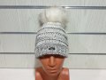 Нова дамска плетена шапка бял меланж с помпон/пух, снимка 6