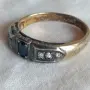 Пръстен със сапфир и циркони. Сребро с позлата., снимка 1
