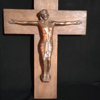 Кръст Разпятие Христово от дърво и мед, снимка 1 - Други ценни предмети - 42306067
