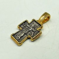 Сребърен кръст с позлата, двулицев, с Христос и Св. Николай, снимка 3 - Колиета, медальони, синджири - 38683880