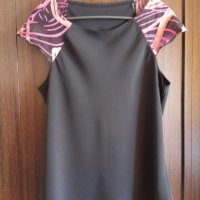 елегантна черна шифонена  блуза с шарена дантела , снимка 1 - Тениски - 29397055