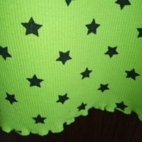 неоново зелен памучен потник с дантела на звезди, снимка 1 - Потници - 29466239