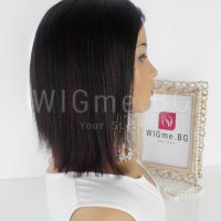 Черна перука от ЕСТЕСТВЕН косъм с тъмночервени кичури Селена, снимка 2 - Аксесоари за коса - 37787339