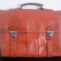 Стара оранжева кожена офис чанта, снимка 1 - Чанти - 36699244