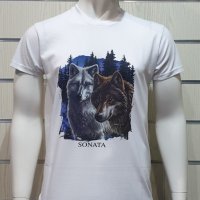 Нова мъжка тениска с трансферен печат Два вълка, Серия вълци, снимка 5 - Тениски - 29104380