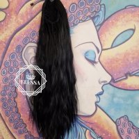 Дълга Естествено Наситено Черен Цвят Чуплива Опашка за Коса със Стопер КОД С811, снимка 4 - Аксесоари за коса - 42133711