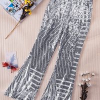 УНИКАЛЕН панталон в бяло със СРЕБРИСТИ пайети , снимка 2 - Панталони - 38621311