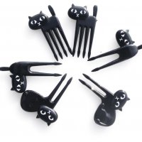6 бр черна котка котки забавни клечки топери за забождане на хапки мъфини плодове вилички парти, снимка 2 - Аксесоари за кухня - 35419133