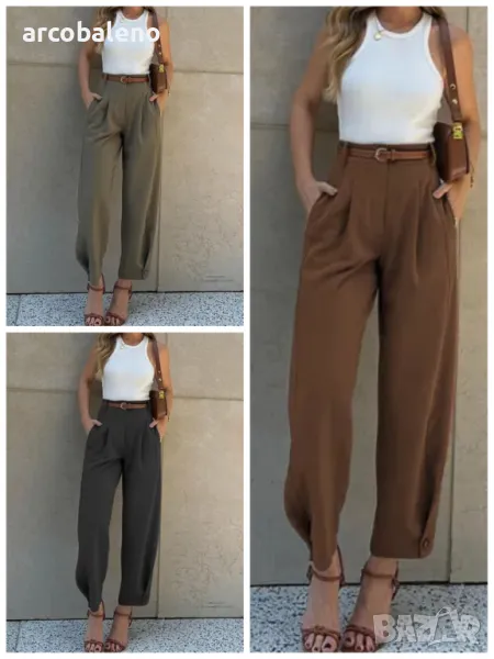 Дамски модни едноцветни свободни панталони с висока талия, 3цвята , снимка 1