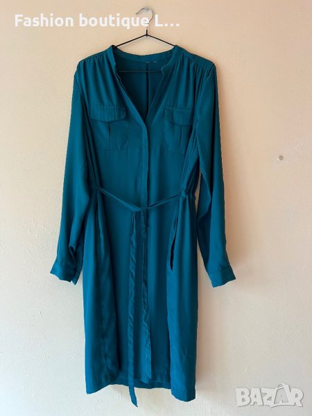 Тюркоазена рокля с коланче и златни копчета ❤️, снимка 1