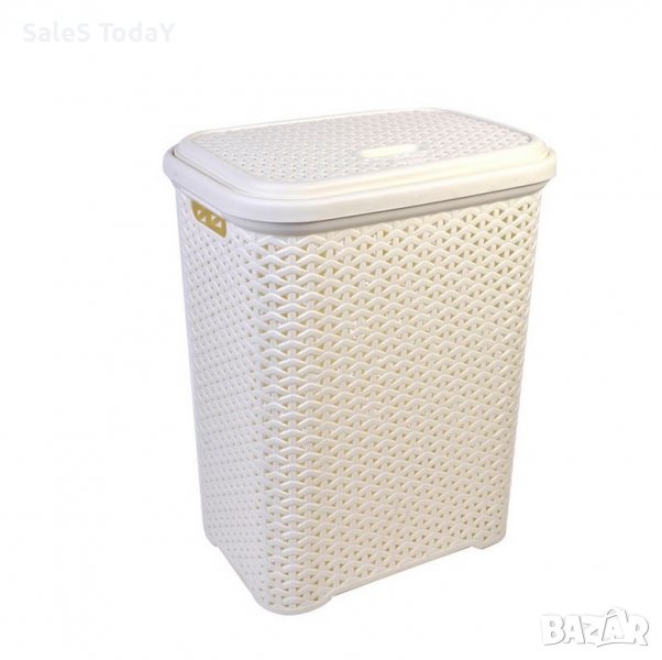 Кош за пране, за баня, ратан, 36x26x50 см - 35 л, бял, снимка 1