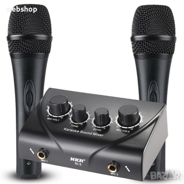 Миксер Пулт с 2 Микрофона , 2 канален, 2 микрофонни входа, Ехо ефекти, снимка 1