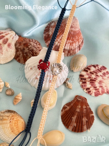 Морски гривни - раче и мида с перла, снимка 1