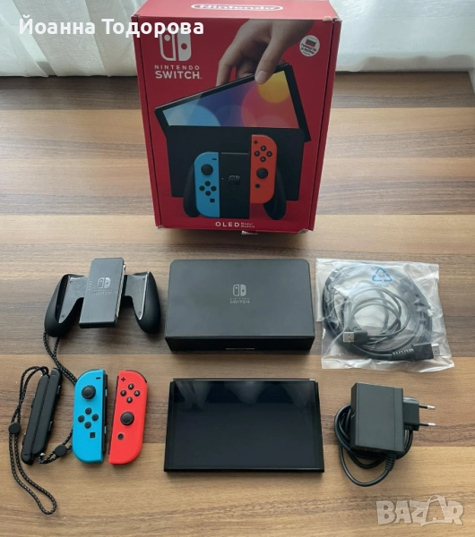 С гаранция Nintendo Switch OLED - Neon Red & Neon Blue с подарък игра, снимка 1