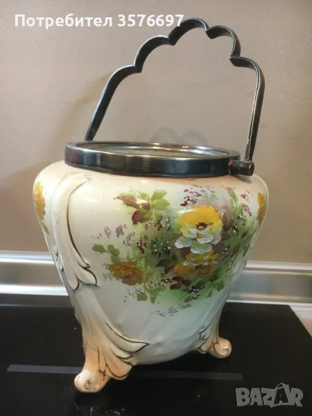 Стара английска бисквитиера с маркировки, снимка 1